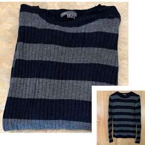 Vince Striped Pullover Black/ Gray Cable Knit Sweater